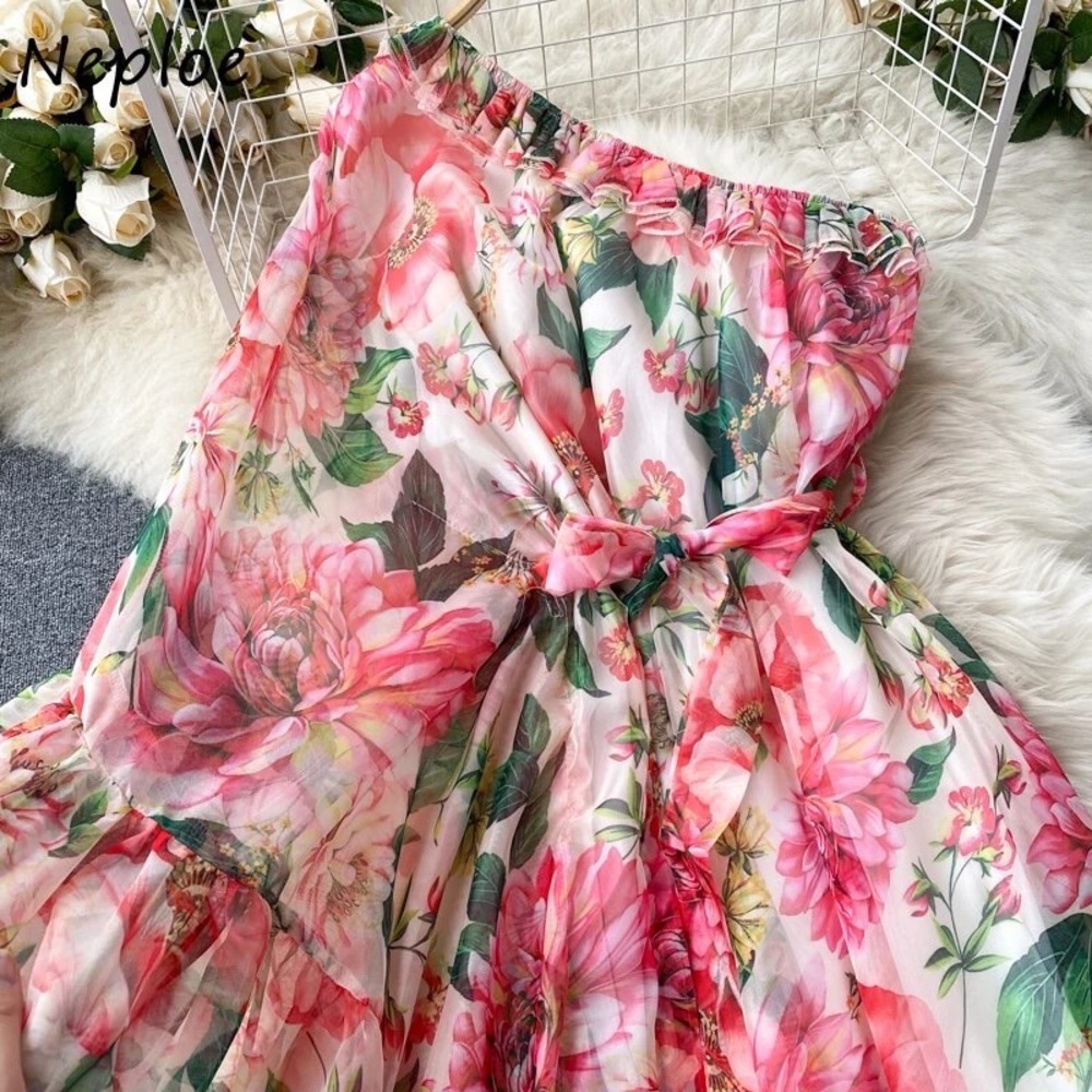 Floral High Waist One Shoulder Dress - Picture 4 of 4